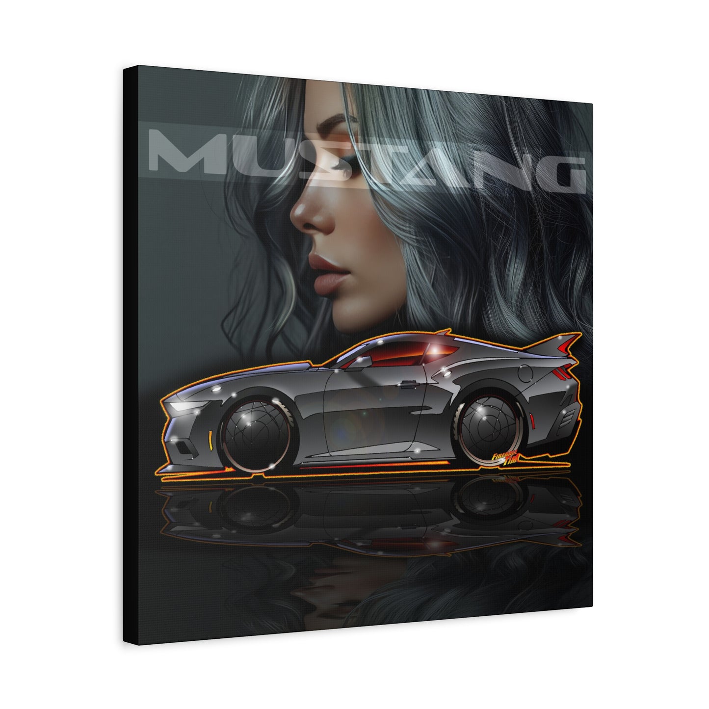 FORD MUSTANG 2025 Silver Streak Fireball Art Canvas Print