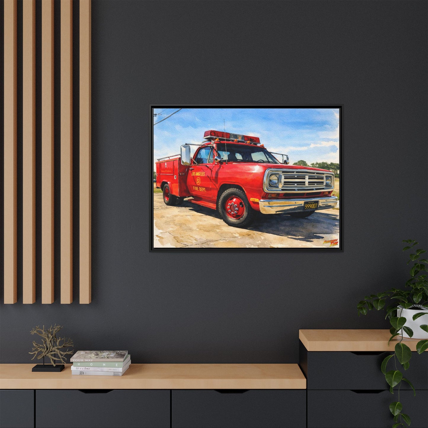EMERGENCY SQUAD 51 WATERCOLOR PAINTING Fireball TV Car Canvas Print - Framed | Wall Art 24x18