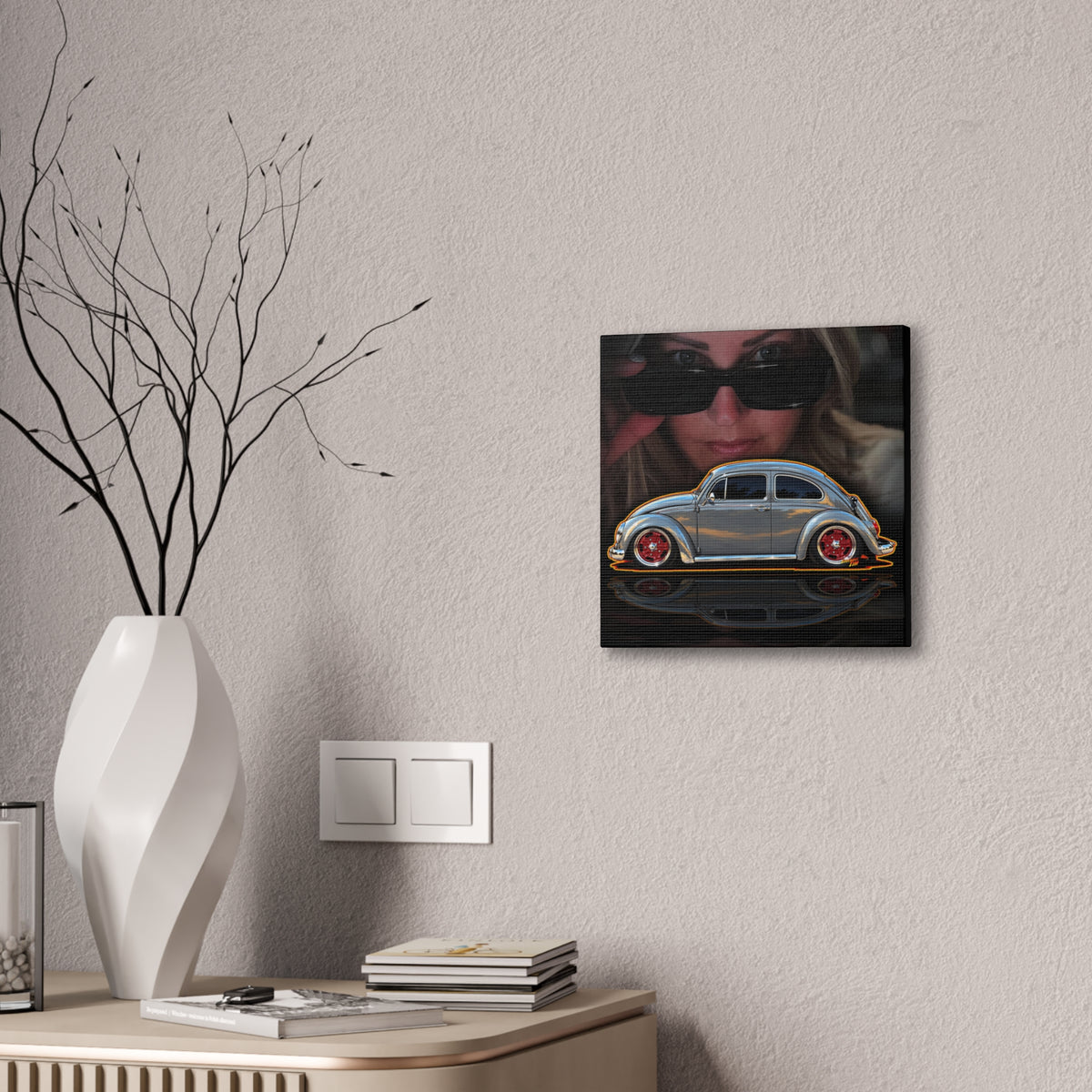 KUSTOM 1964 VW BUG Collectible Fireball Art Canvas Stretched Print