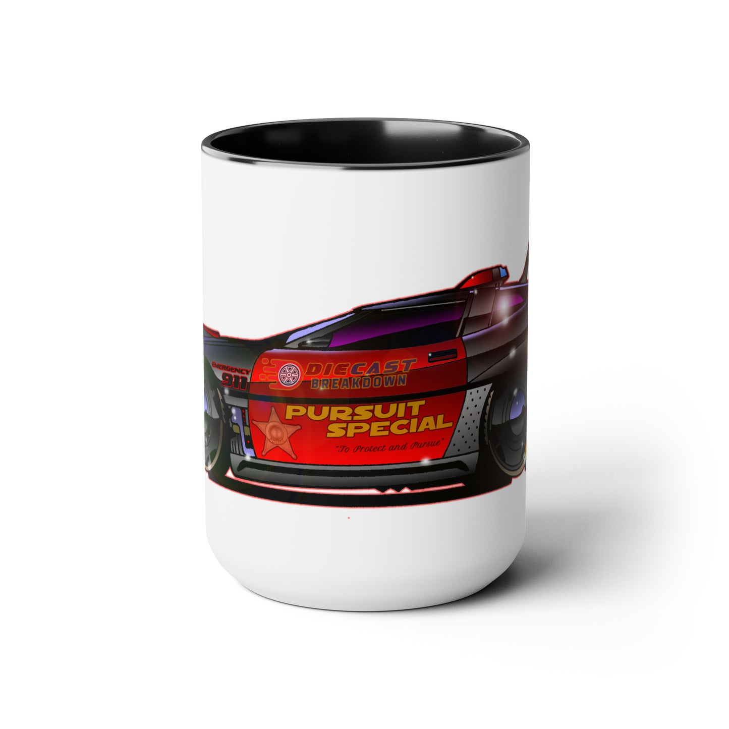 DIECAST BREAKDOWN CORVETTE PURSUIT POLICE CAR Coffee Mug 15oz