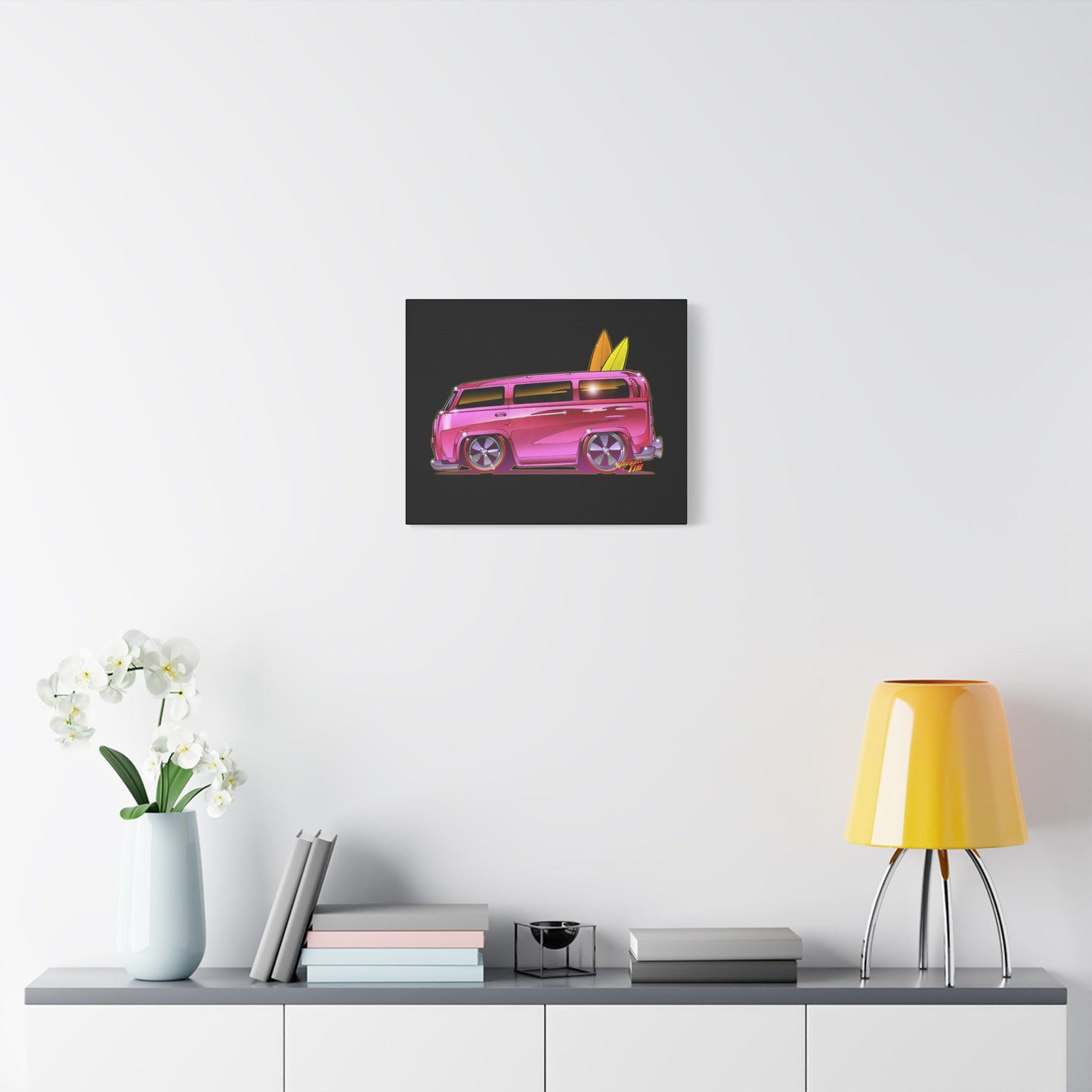 HOT WHEELS PINK BEACH BOMB BUS Fireball Art Canvas Print