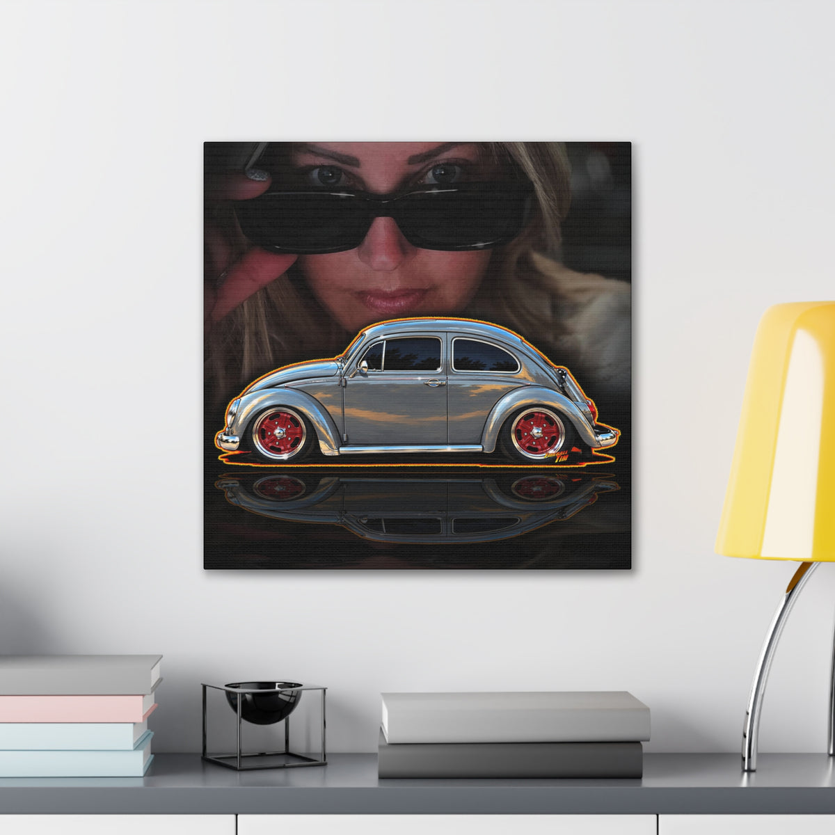 KUSTOM 1964 VW BUG Collectible Fireball Art Canvas Stretched Print
