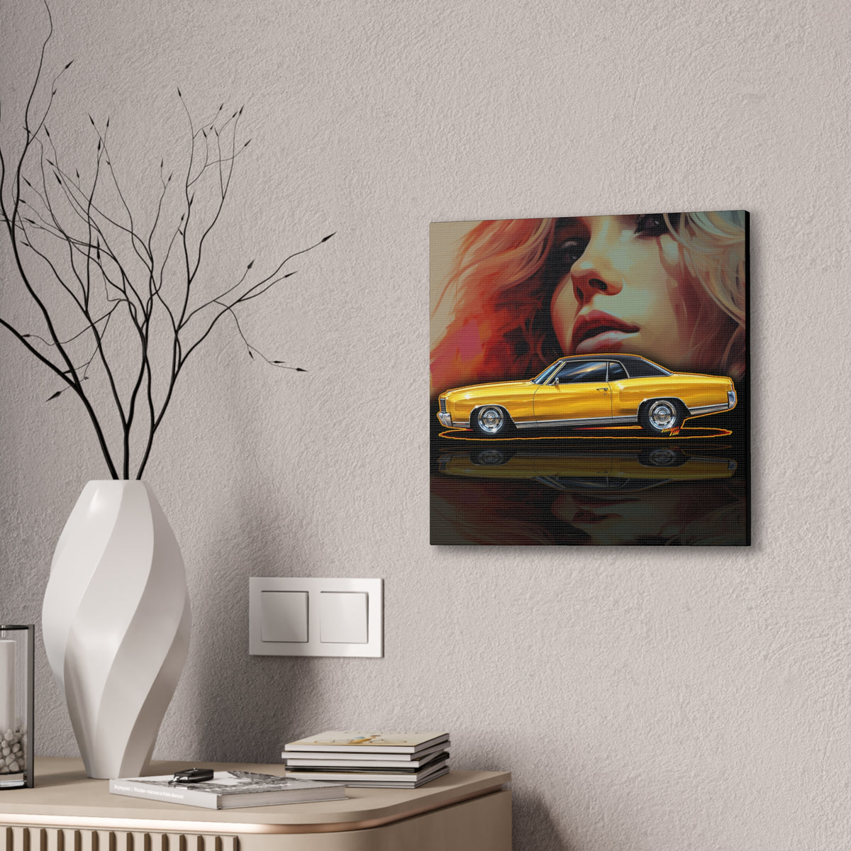 CHEVROLET MONTE CARLO 1972 Collectible Fireball Art Canvas Stretched Print