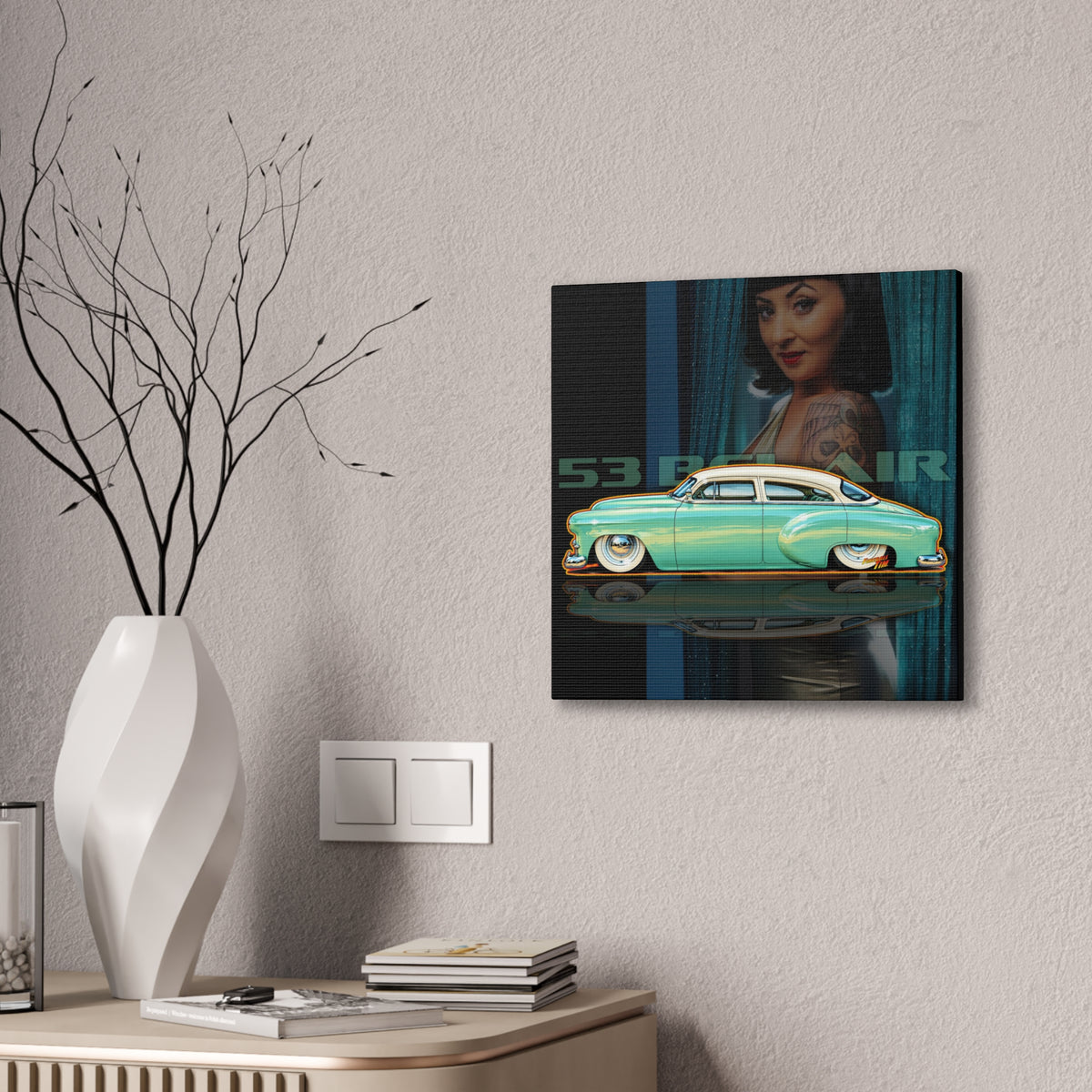 CHEVROLET BEL AIR 1953 Collectible Fireball Art Collectible Fireball Art Canvas Stretched Print