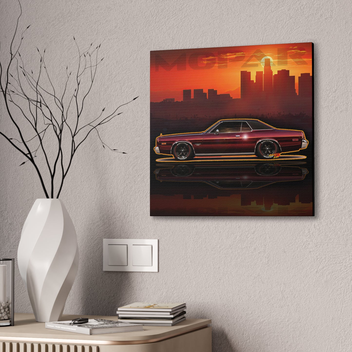 DODGE CORONET 1975 Collectible Fireball Art Canvas Stretched Print
