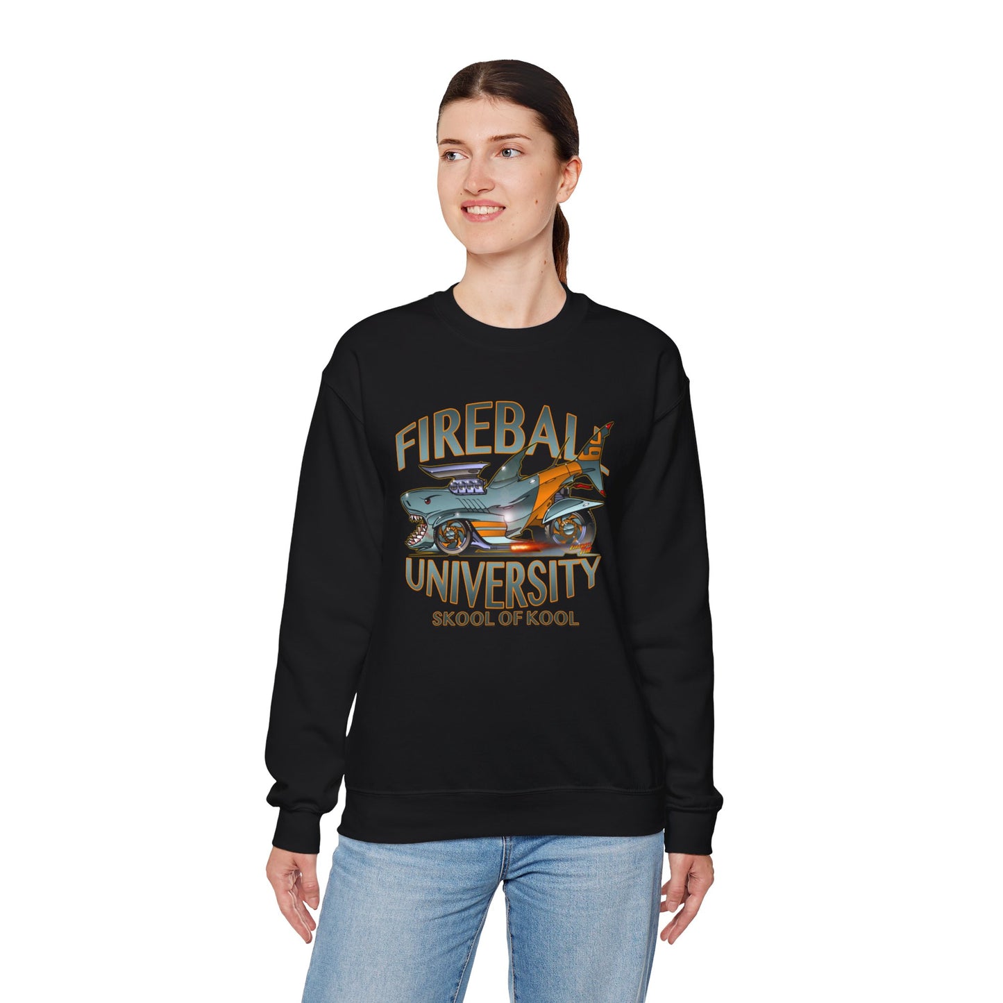 FIREBALL UNIVERSITY Skool of Kool Maneater Shark Hot Rod Concept Art Sweatshirt 5 Colors