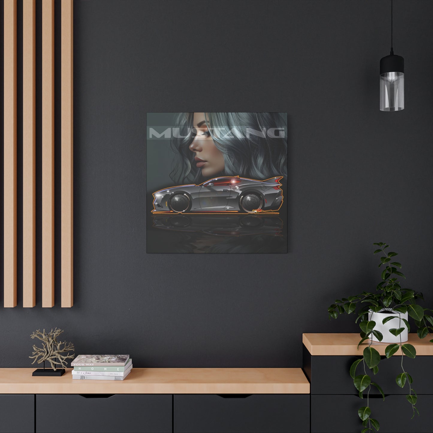 FORD MUSTANG 2025 Silver Streak Fireball Art Canvas Print