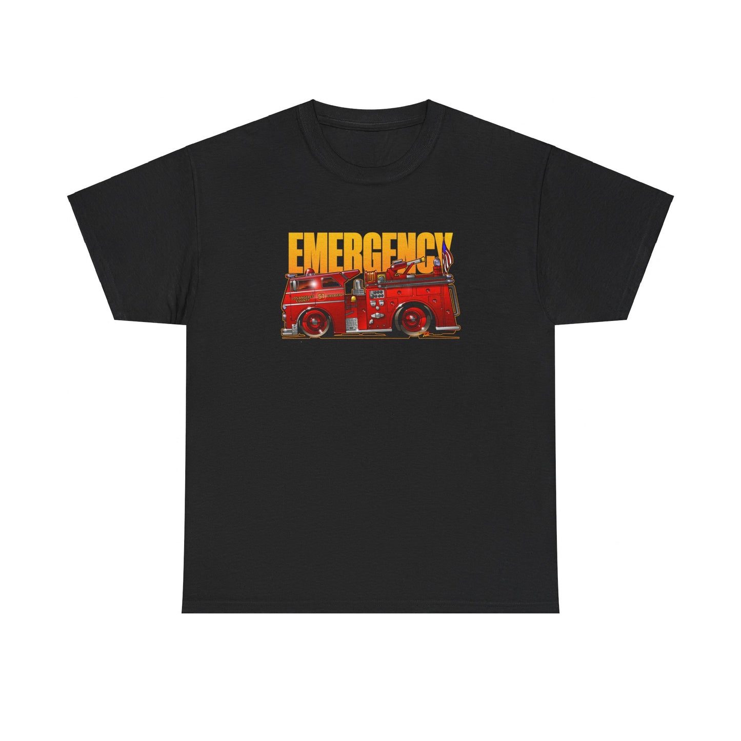 EMERGENCY ENGINE 51 TV Show Concept Art Fire Engine Heavy Cotton Tee 12 Colors