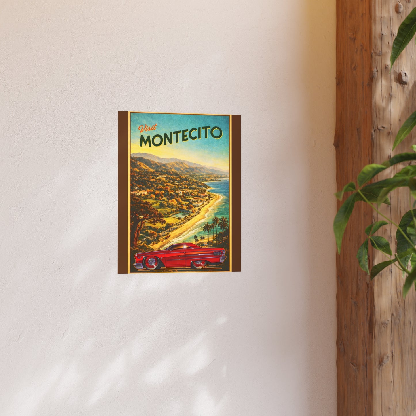VISIT MONTECITO CALIFORNIA Ford Galaxie 500 Vintage Fireball Art Travel Poster