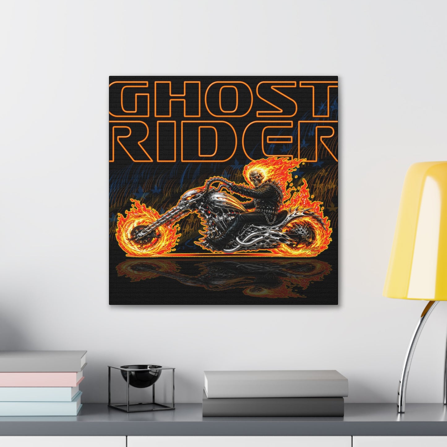 GHOST RIDER CHOPPER Collectible Fireball Art Canvas Stretched Print