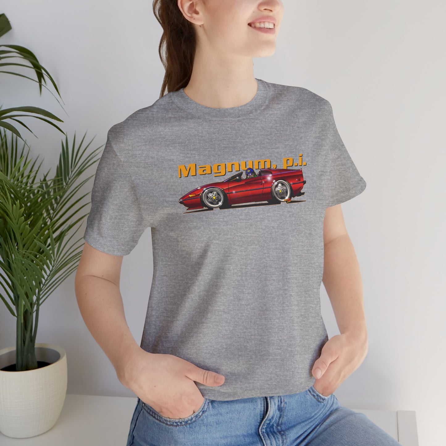 MAGNUM PI FERRARI 308 GTS Unisex Jersey Fireball Art Tee Shirt - Multiple Colors