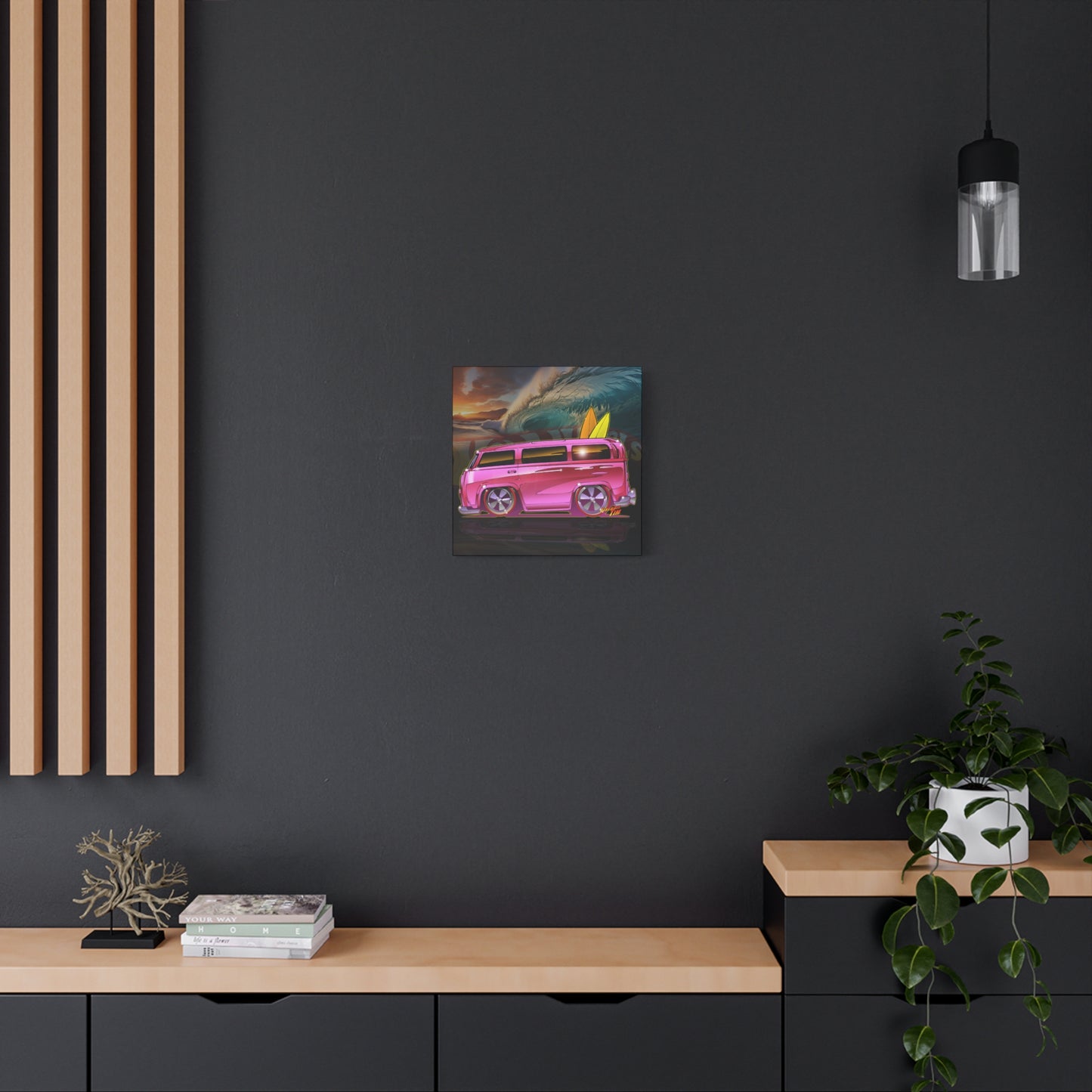 HOT WHEELS PINK BEACH BOMB BUS Fireball Art Canvas Print