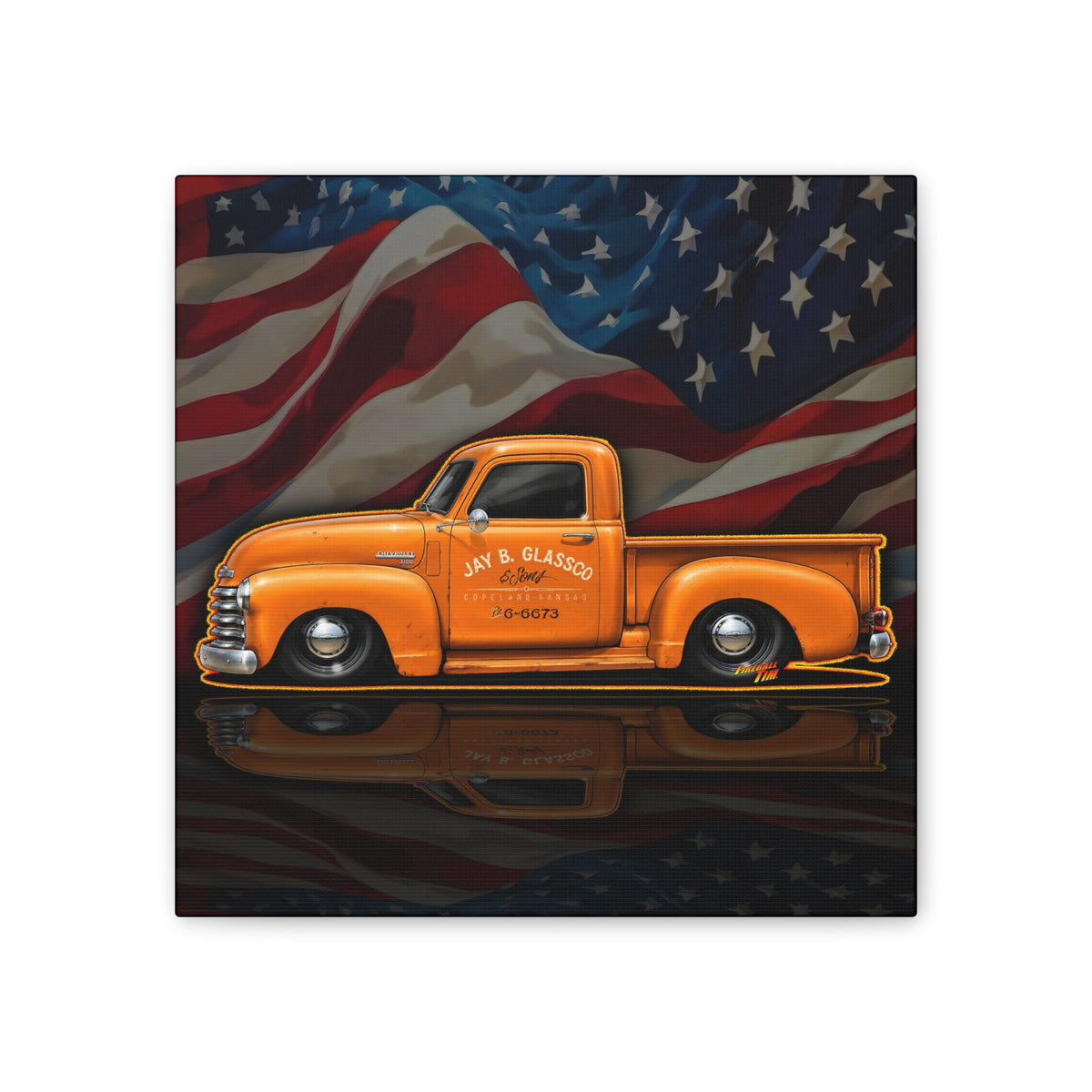 CHEVROLET 1949 C1500 PICKUP TRUCK Collectible Fireball Art Canvas Stretched Print