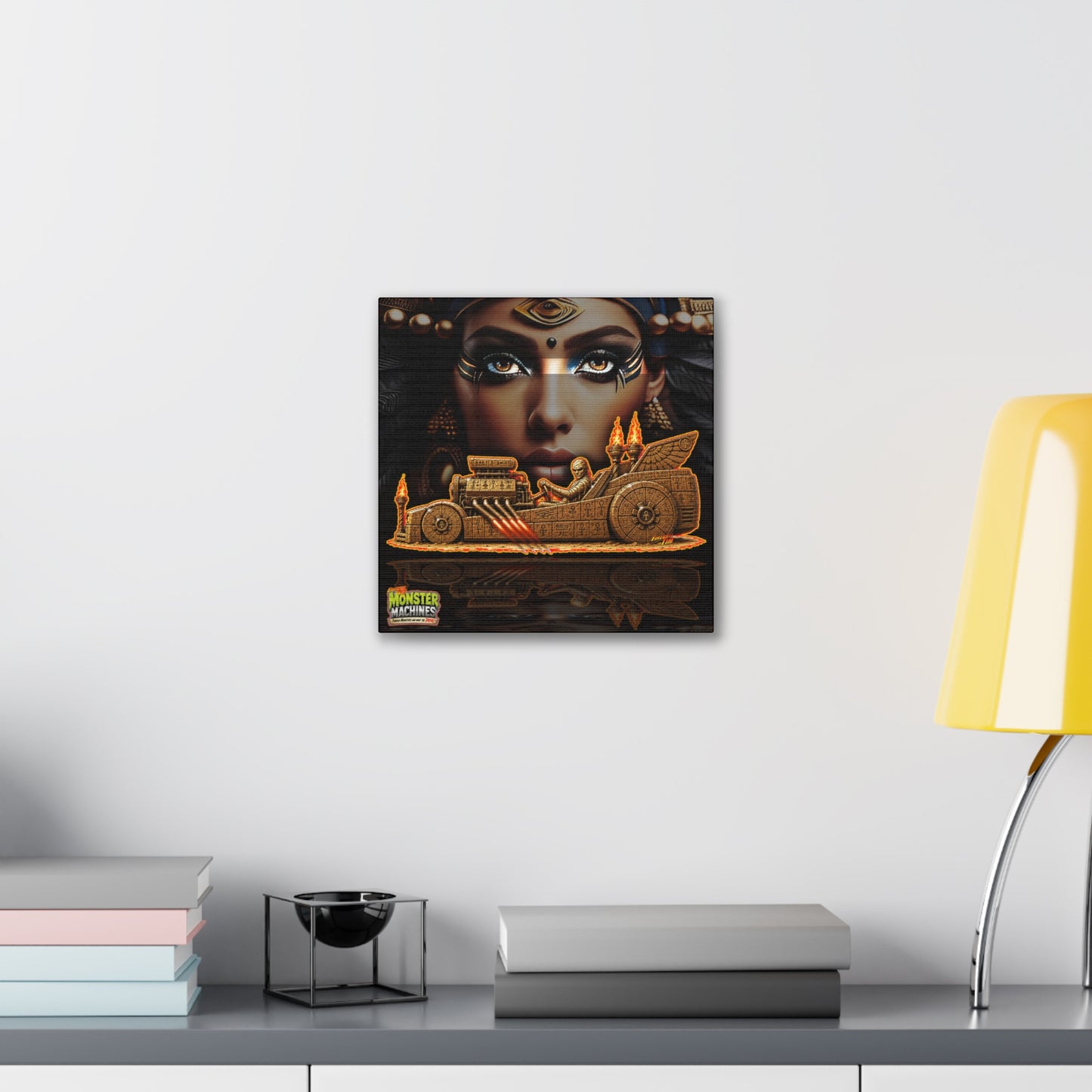 MONSTER MACHINES The Mummy Halloween Collectible Fireball Art Canvas Stretched Print