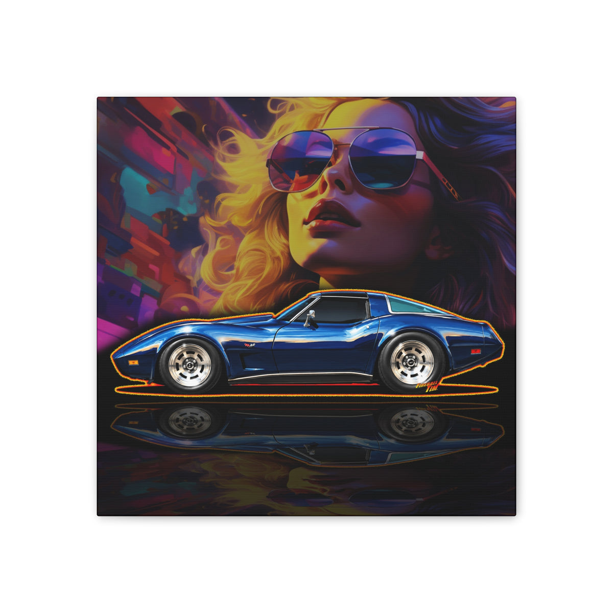CHEVROLET CORVETTE 1978 Collectible Fireball Art Collectible Canvas Stretched Print