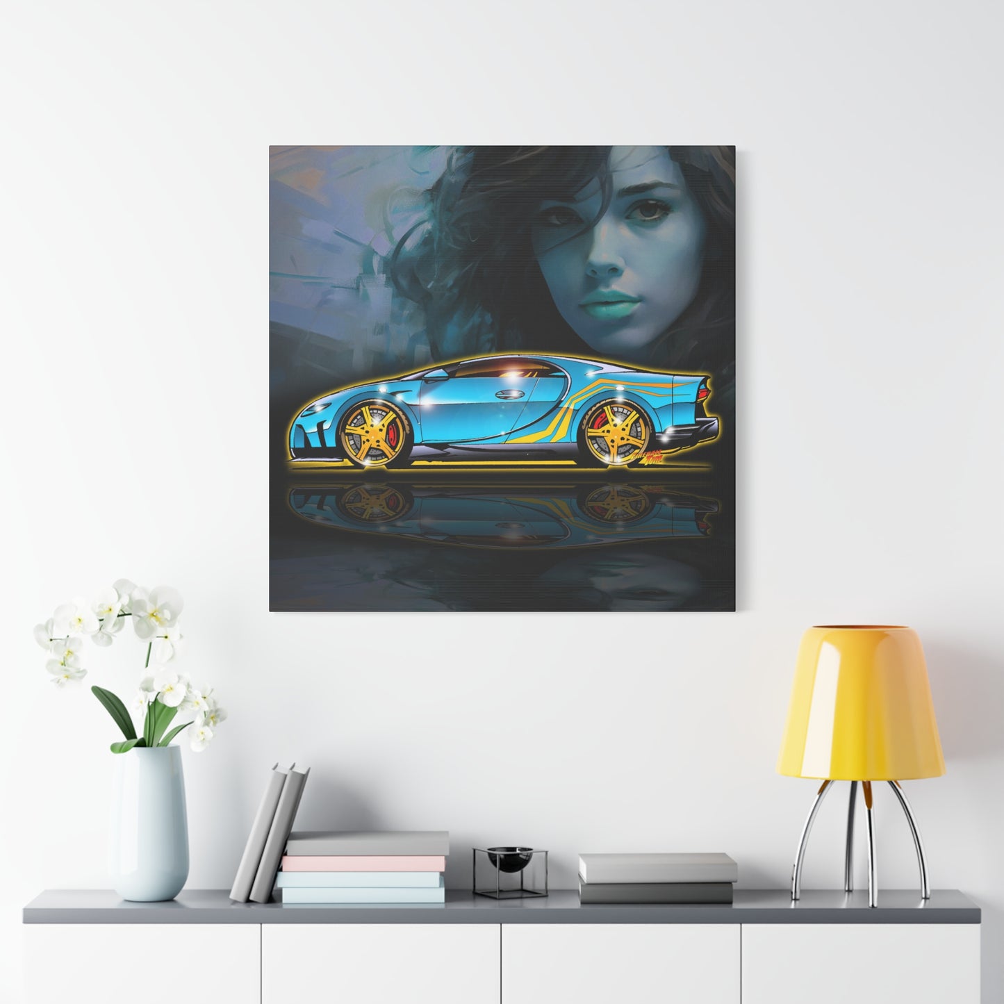 BUGATTI CHIRON Hypercar Fireball Art Canvas Wall Print