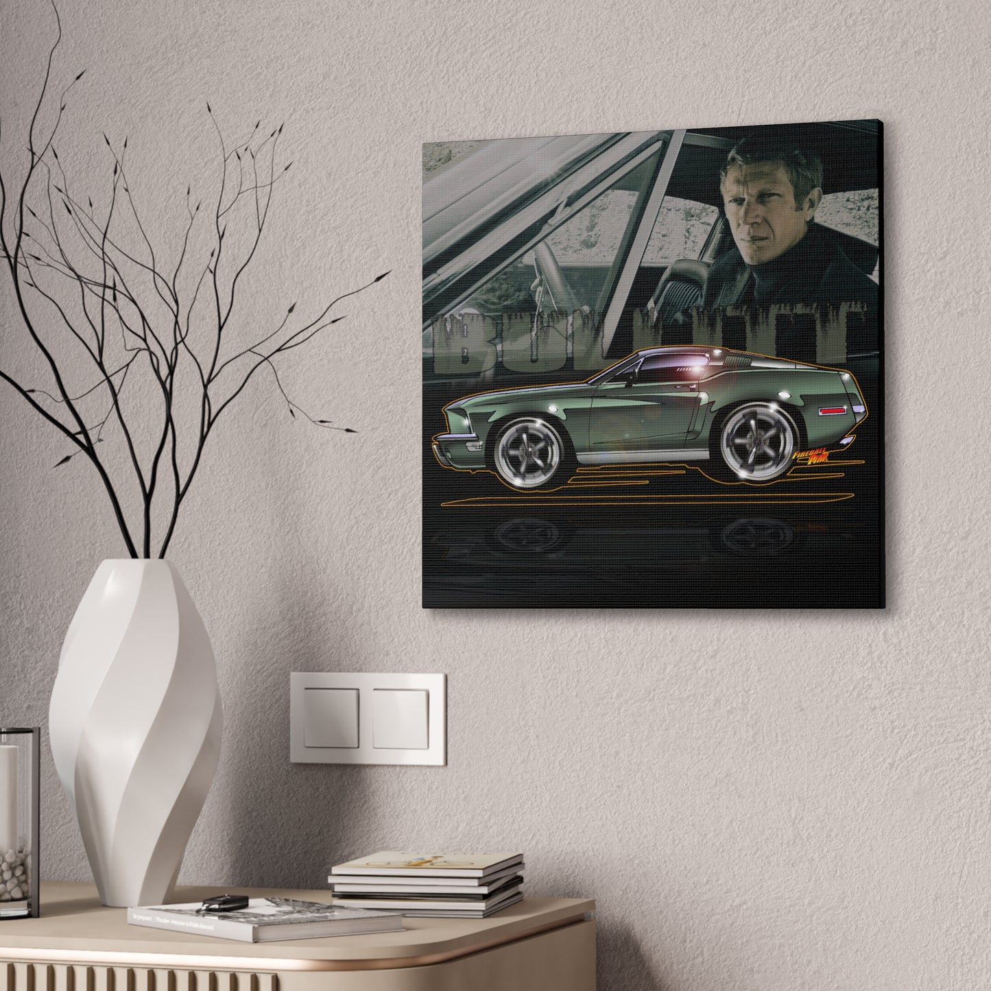 BULLITT FORD MUSTANG Steve McQueen Fireball Art Canvas Print - 3 Sizes