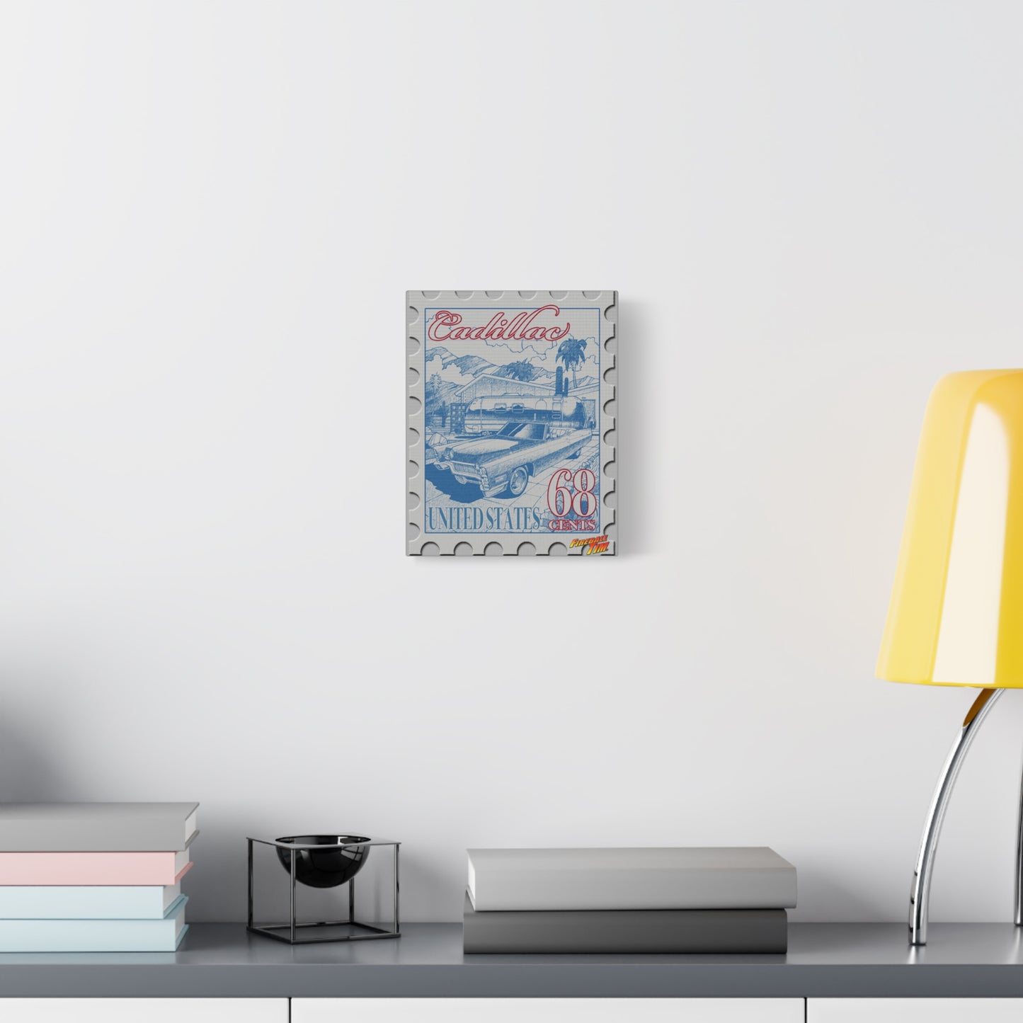 CADILLAC VINTAGE TRAILER 1968 Postage Stamp Fireball Art Canvas Print