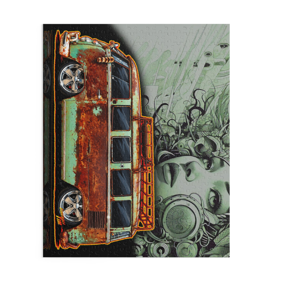 KUSTOM VW VOLKSWAGEN BUS Collectible Fireball Art Jigsaw Puzzle — (120/252/500‑Piece)