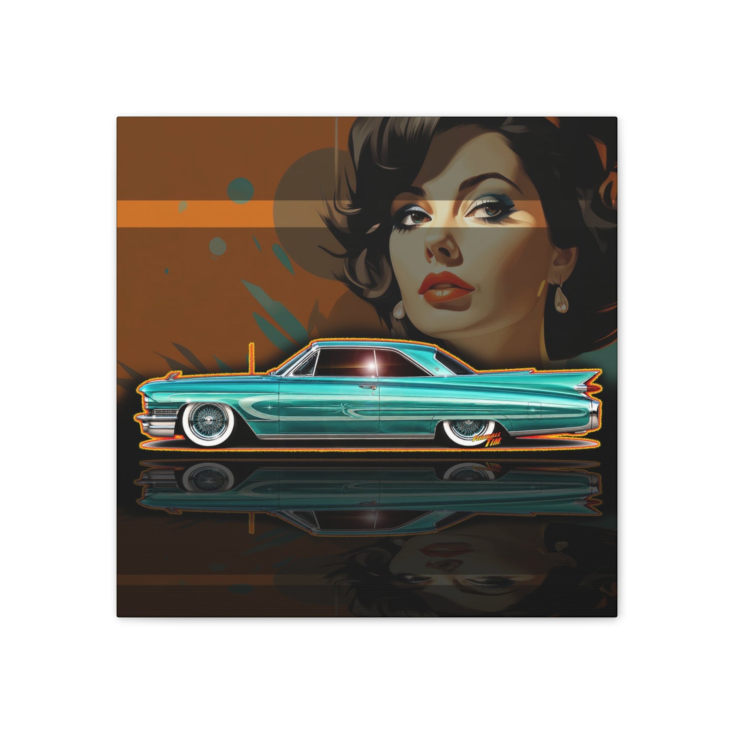 CADILLAC CUSTOM COUPE 1961 Collectible Fireball Art Canvas Stretched Print
