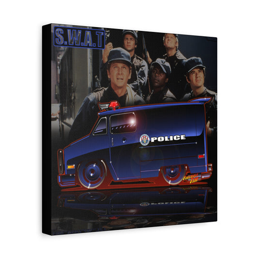 SWAT VAN Vintage Police TV Show Canvas Fireball Art - 11x14
