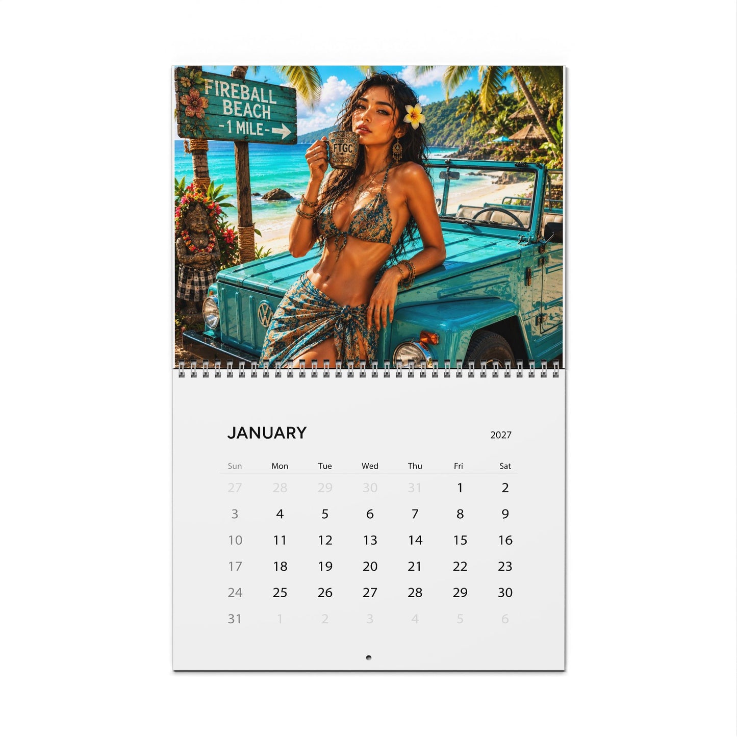 FIREBALL TIM GARAGE Coffee Pinup Art 2027 Wall Calendar - 8.5x11