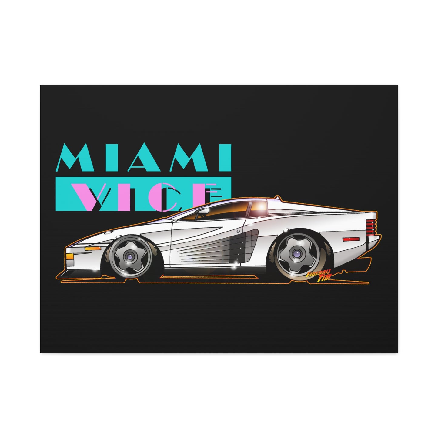 MIAMI VICE FERRARI TESTAROSSA Fireball Canvas Art Wall Print