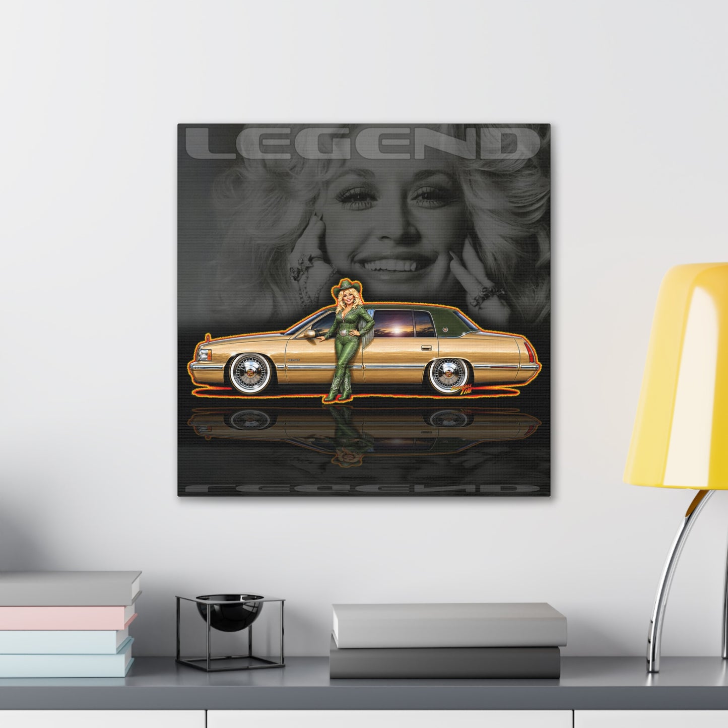 DOLLY PARTON TRIBUTE 1997 Cadillac DeVille Collectible Fireball Art Canvas Stretched Print
