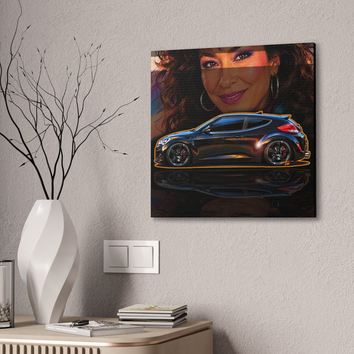 HYUNDAI VELOSTER 2012 Black Betty Collectible Fireball Art Canvas Stretched Print