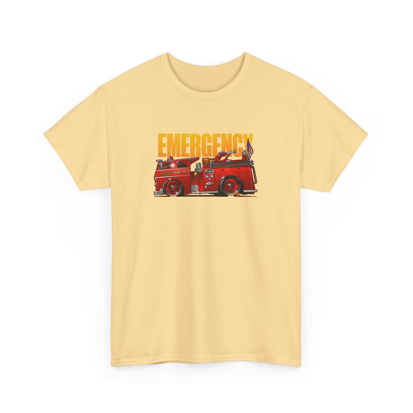 EMERGENCY ENGINE 51 TV Show Concept Art Fire Engine Heavy Cotton Tee 12 Colors