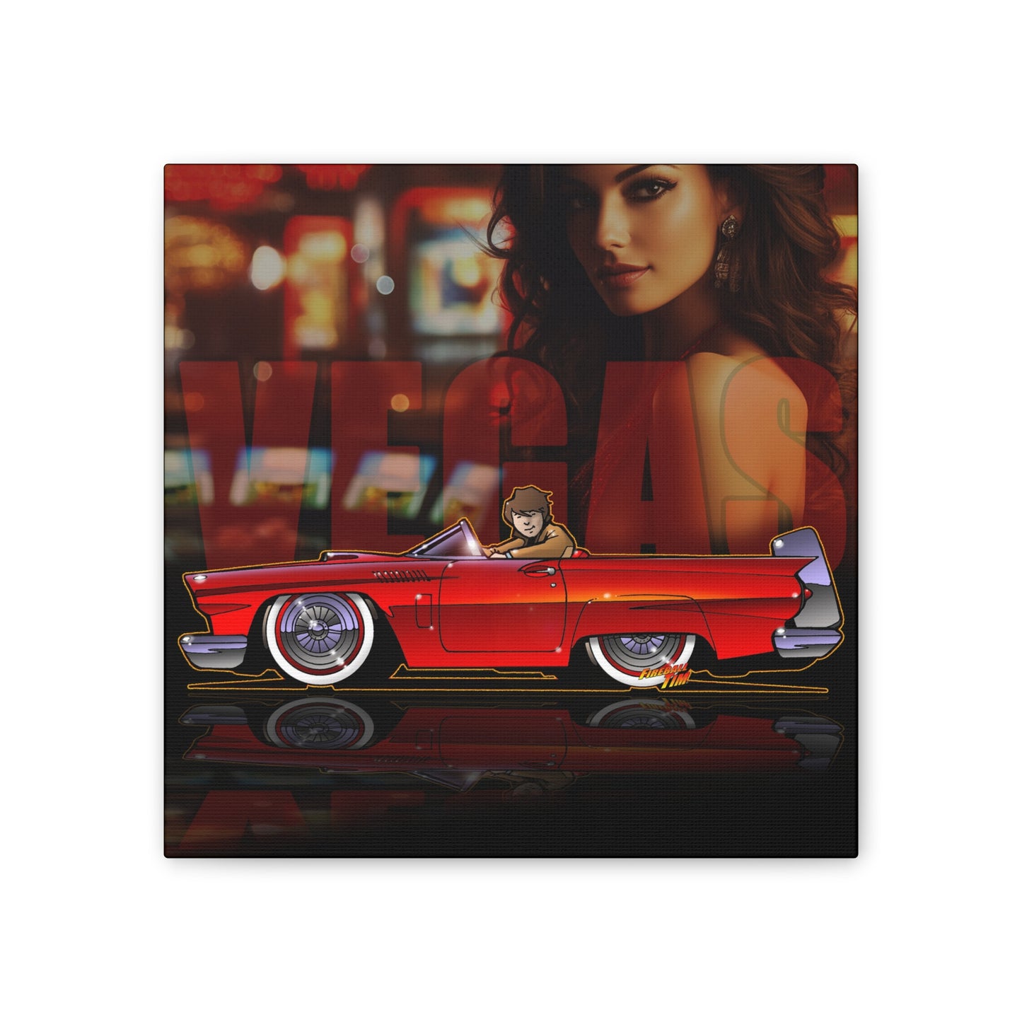 VEGAS THUNDERBIRD TV Car Robert Urich Fireball Art Canvas Print - 12x12
