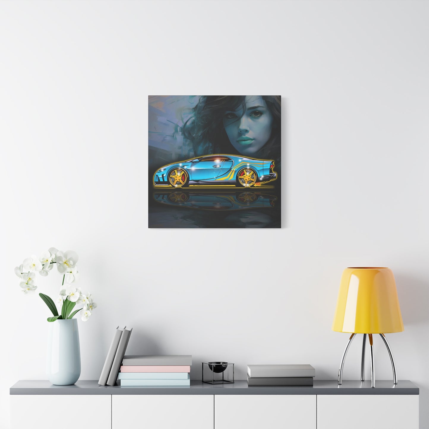 BUGATTI CHIRON Hypercar Fireball Art Canvas Wall Print