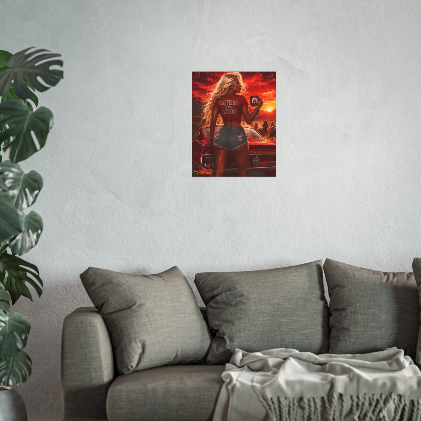 CINNABON FIRE ROAST Ford Mustang Vintage Fireball Art Travel Pinup Poster