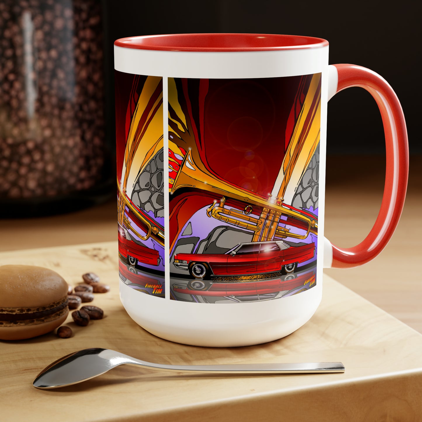 CADILLAC MUSIC Coffee Mug, 15oz, Classic Car Mug, Classic Car, Cadillacs, Music Mug, Musical Mug, Car, Car Illustration, Auto, Car Mug