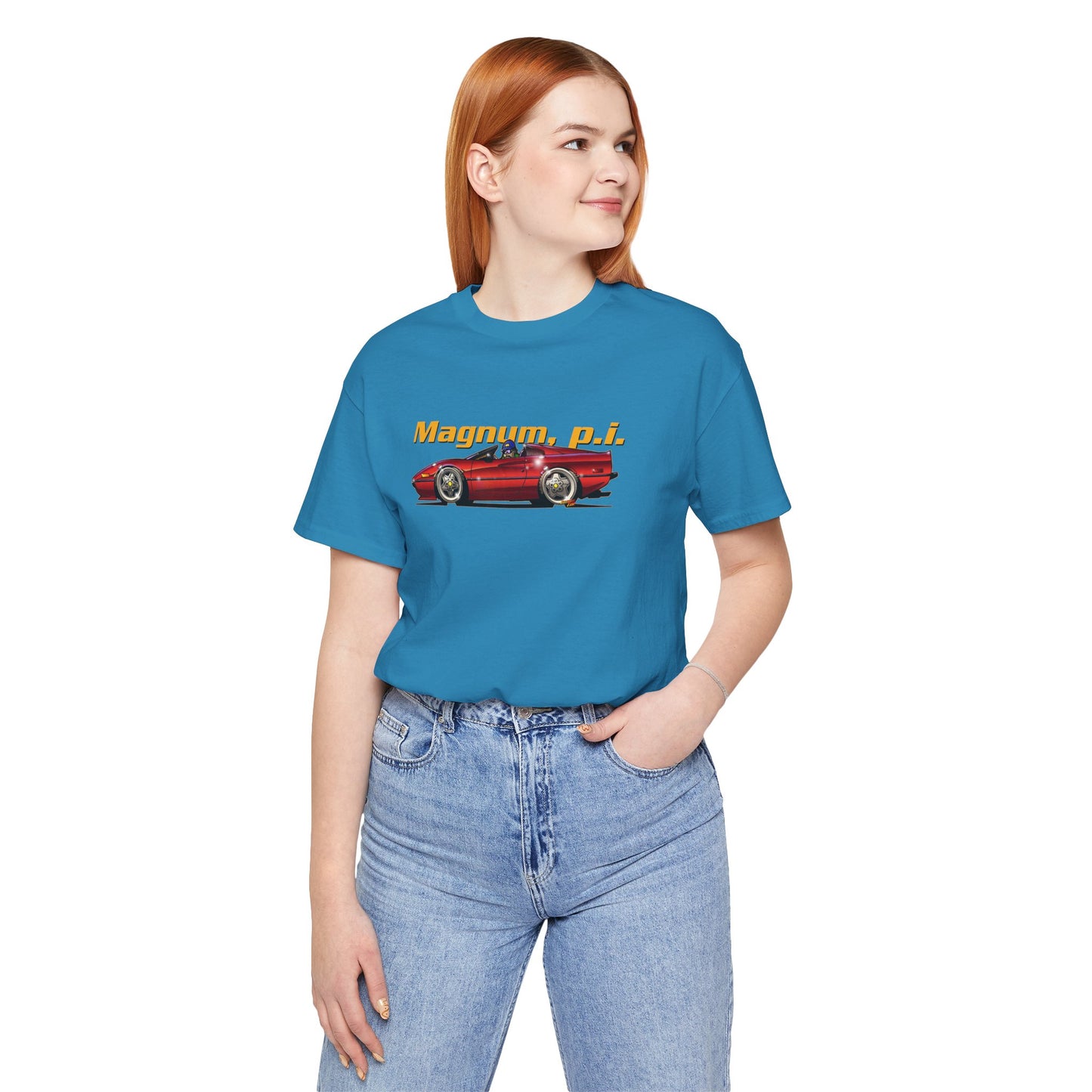 MAGNUM PI FERRARI 308 GTS Unisex Jersey Fireball Art Tee Shirt - Multiple Colors