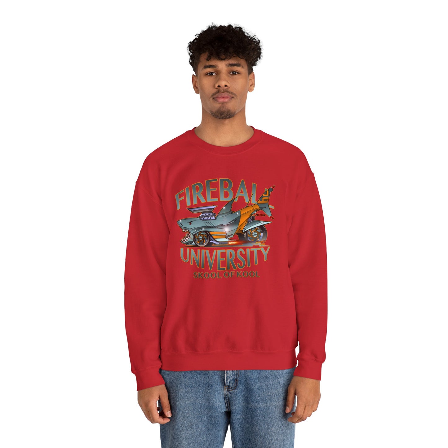 FIREBALL UNIVERSITY Skool of Kool Maneater Shark Hot Rod Concept Art Sweatshirt 5 Colors