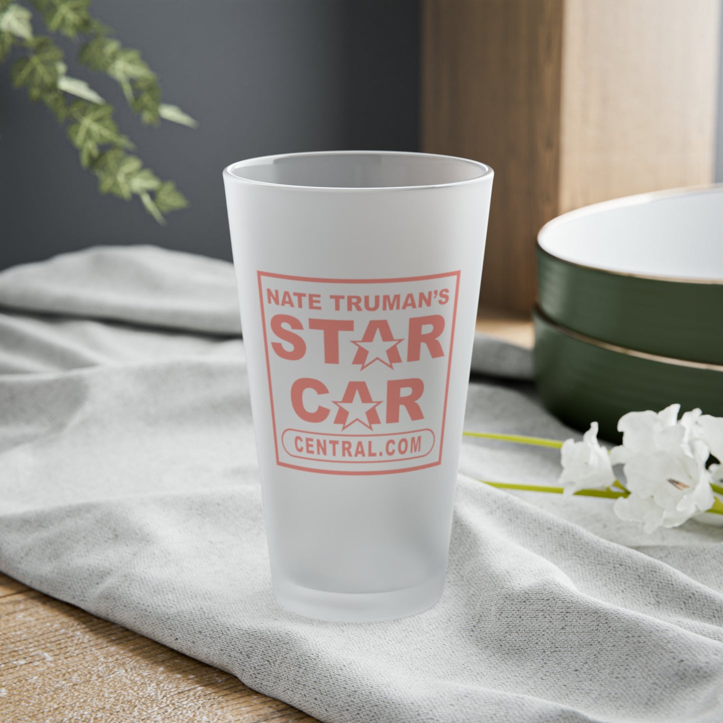 Nate Truman's STAR CAR CENTRAL Official Frosted Pint Glass, 16oz, Movie Car, Movie Cars (4 Colors!)