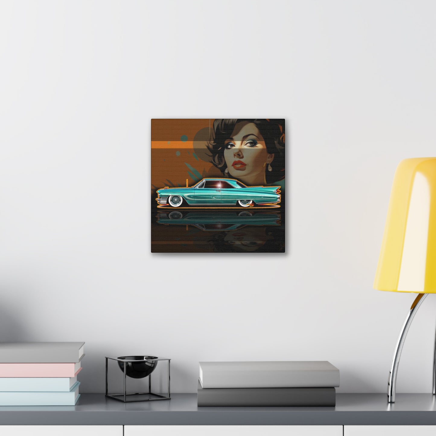 CADILLAC CUSTOM COUPE 1961 Collectible Fireball Art Canvas Stretched Print
