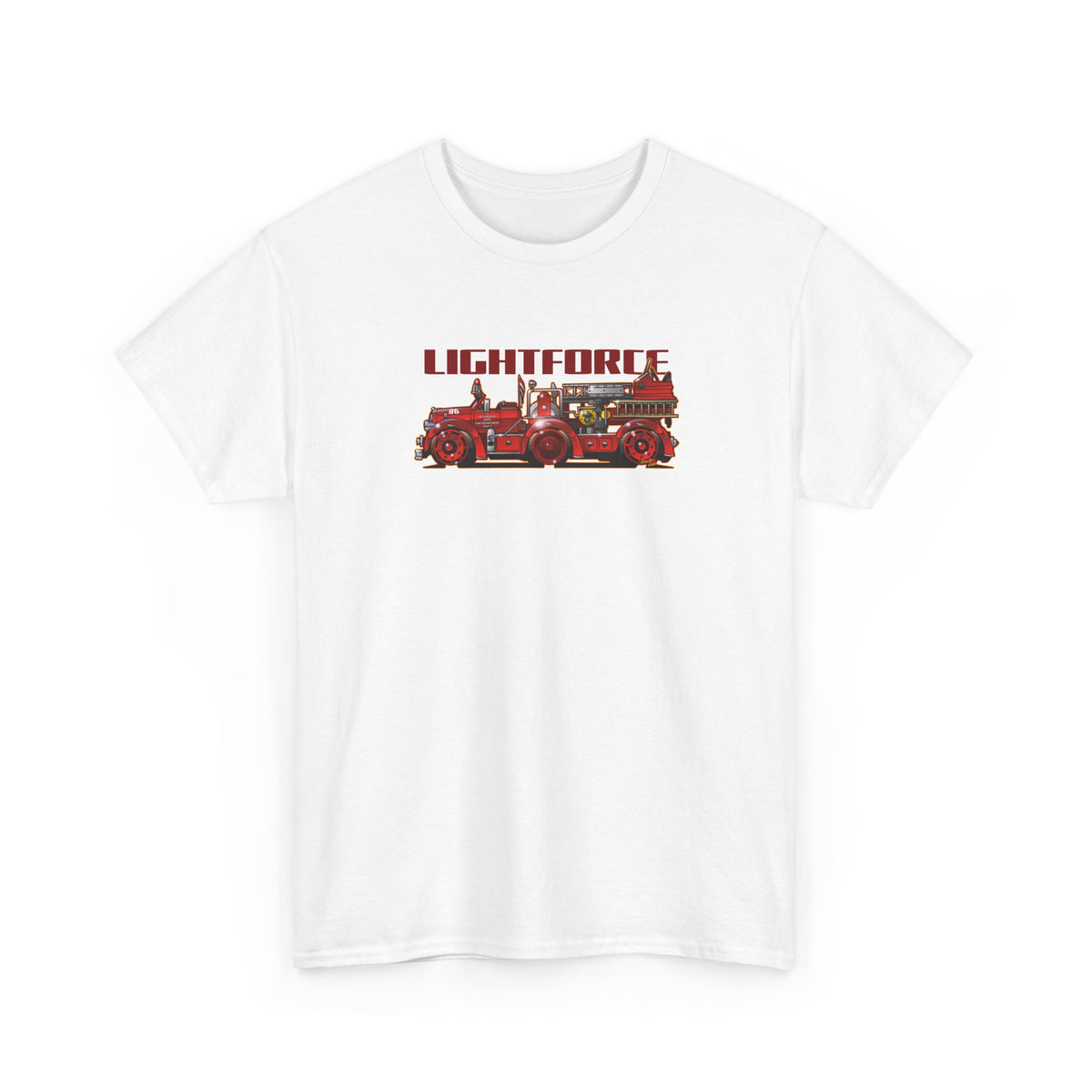 LIGHTFORCE VINTAGE 1940 AERIAL LADDER FIRE TRUCK Fireball Art Tee Shirt - Multiples