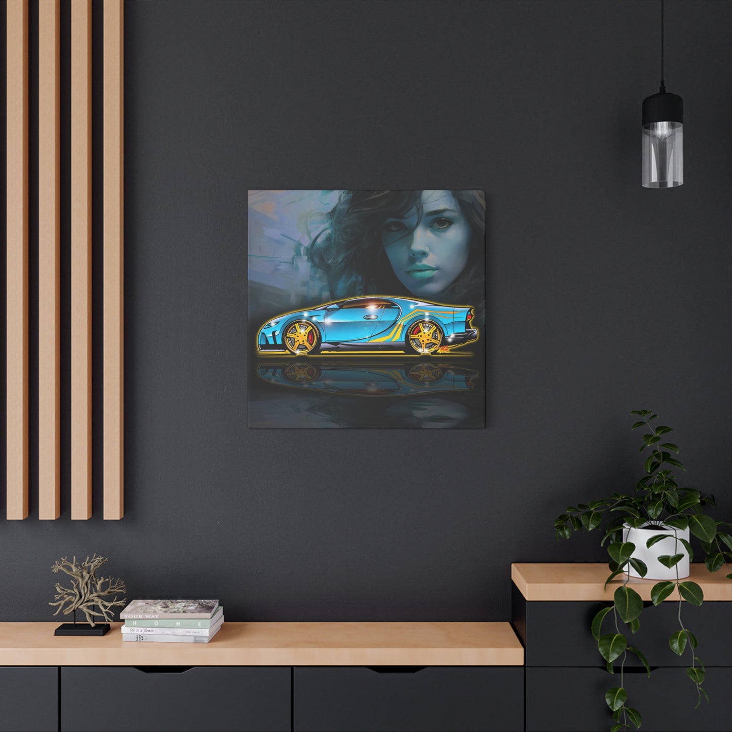 BUGATTI CHIRON Hypercar Fireball Art Canvas Wall Print