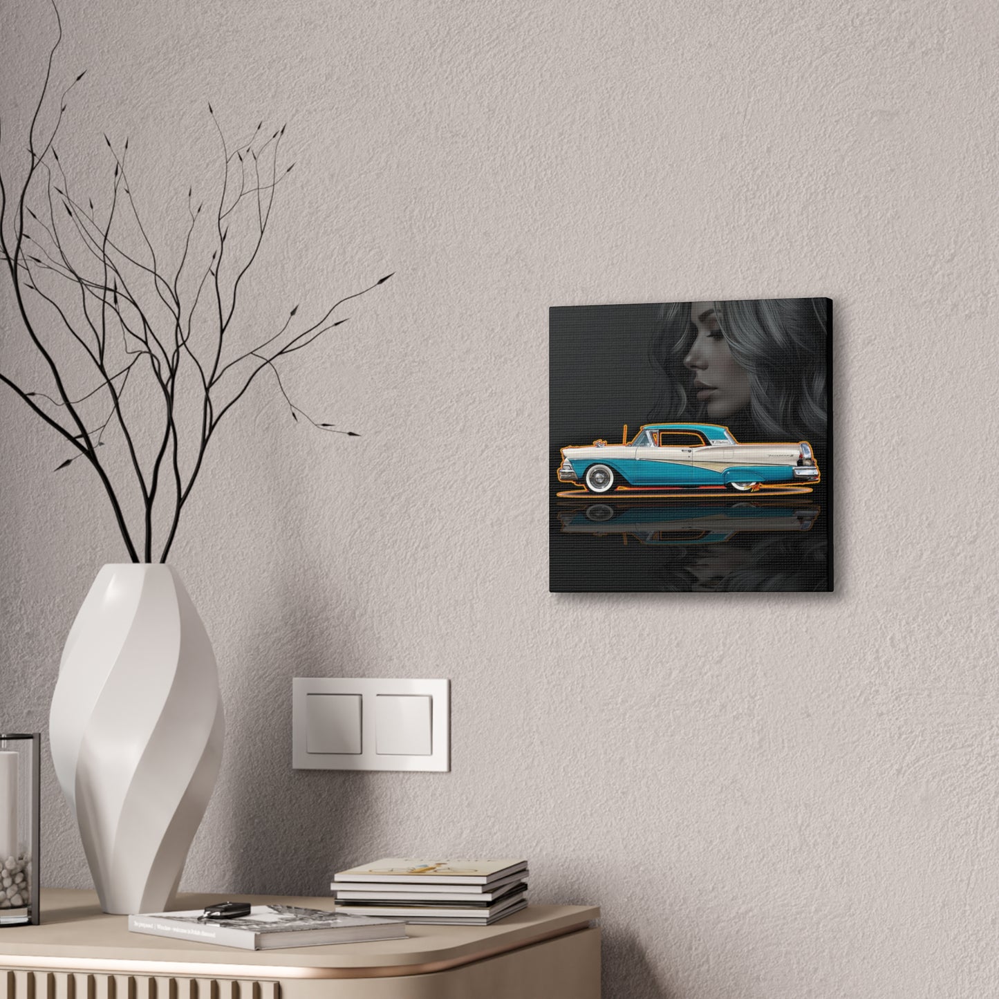 FORD FAIRLANE SKYLINER 1958 Collectible Fireball Art Canvas Stretched Print