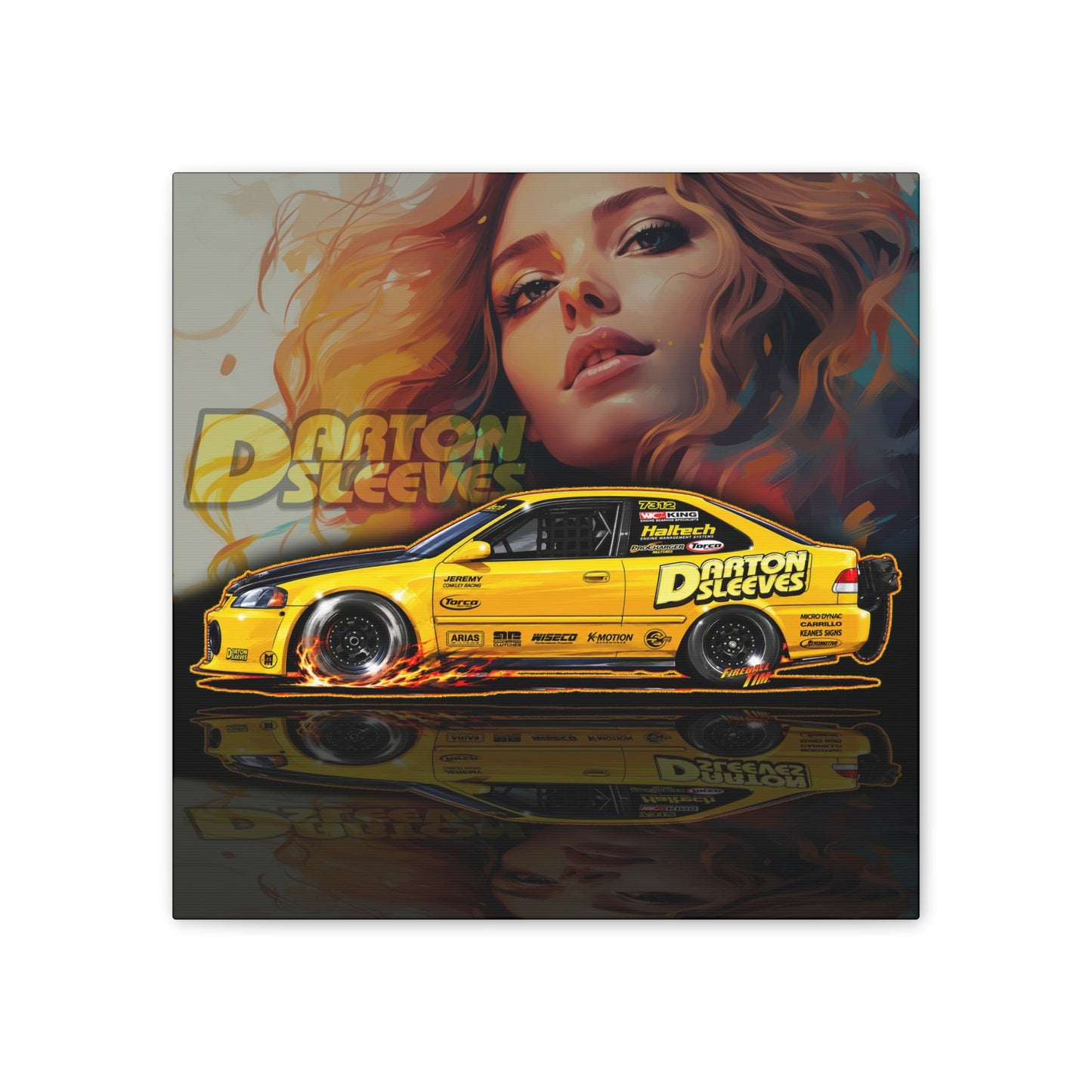 DARTON SLEEVES HONDA Drag Car Collectible Fireball Art Canvas Stretched Print