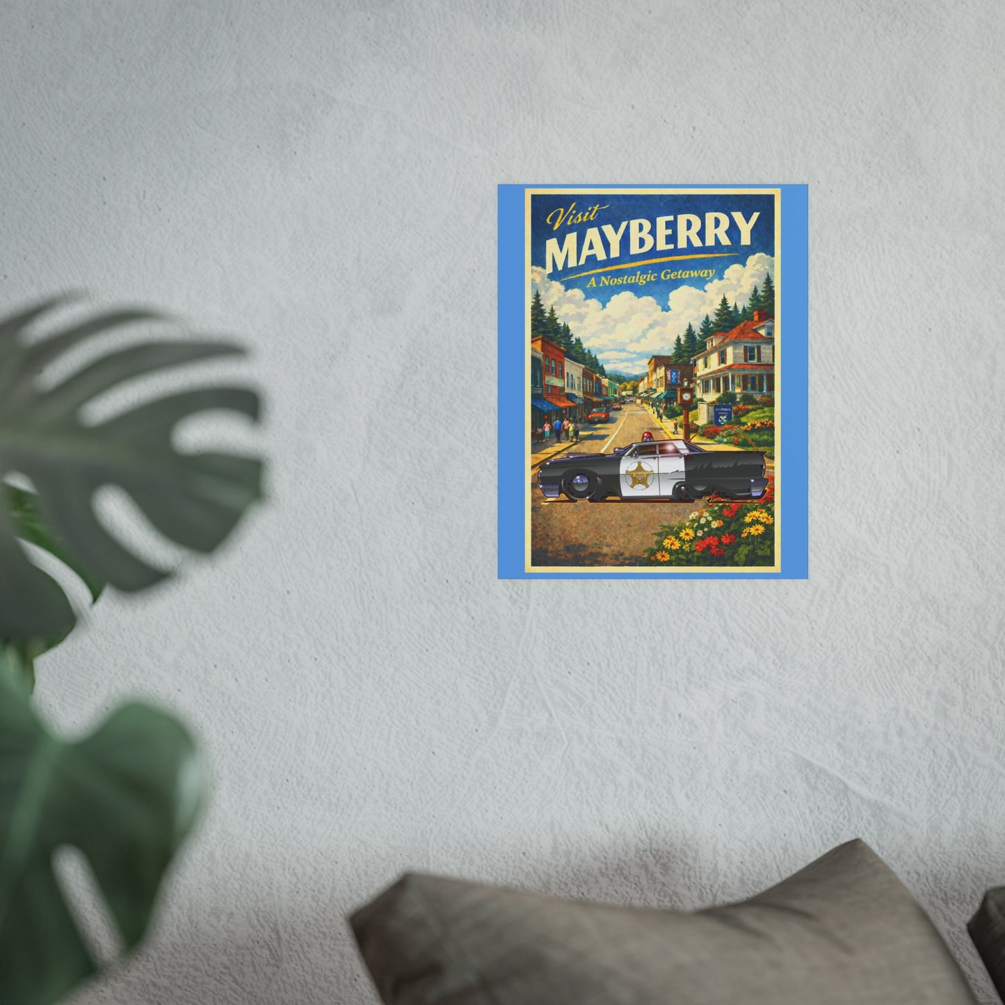 VISIT MAYBERRY Andy Griffith Police Car Vintage Fireball Art Travel Poster Satin/Matte