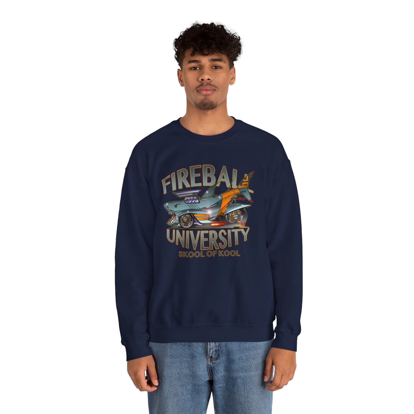 FIREBALL UNIVERSITY Skool of Kool Maneater Shark Hot Rod Concept Art Sweatshirt 5 Colors