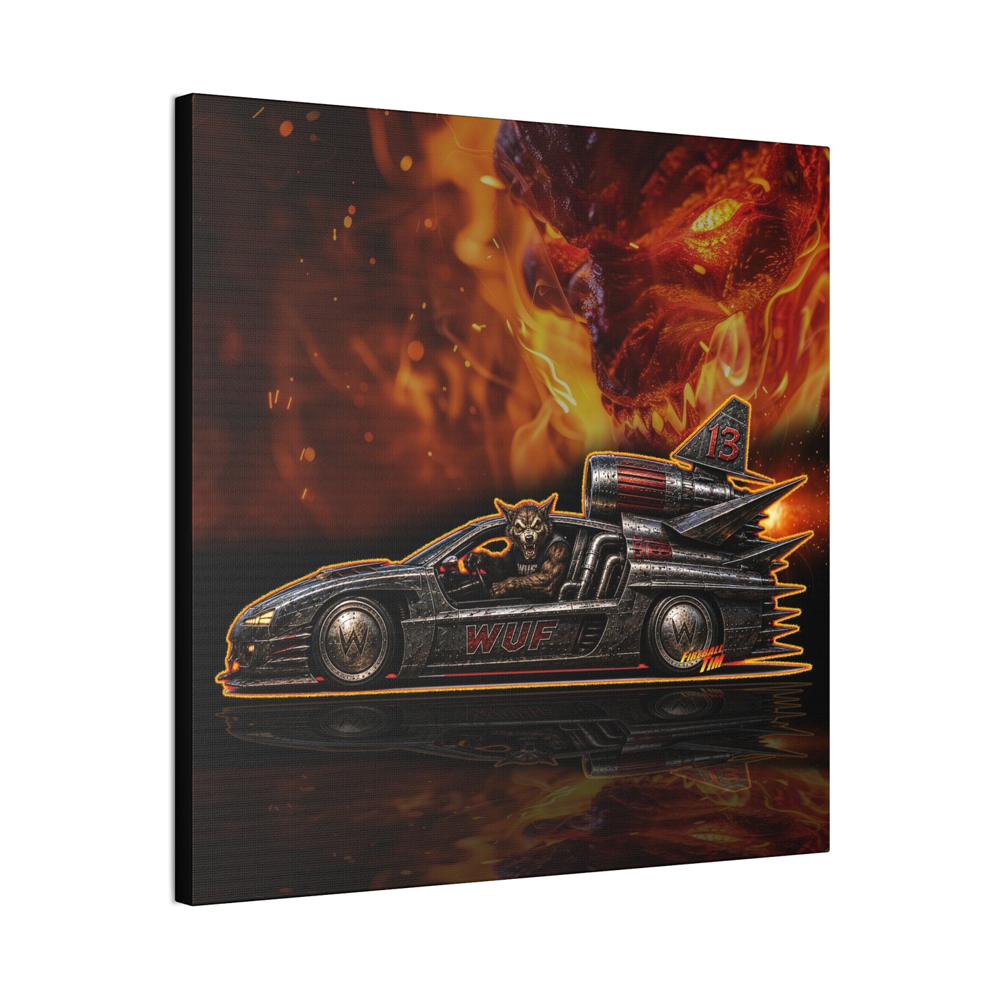 MONSTER MACHINES Wufman Halloween Fireball Art Canvas Stretched Print