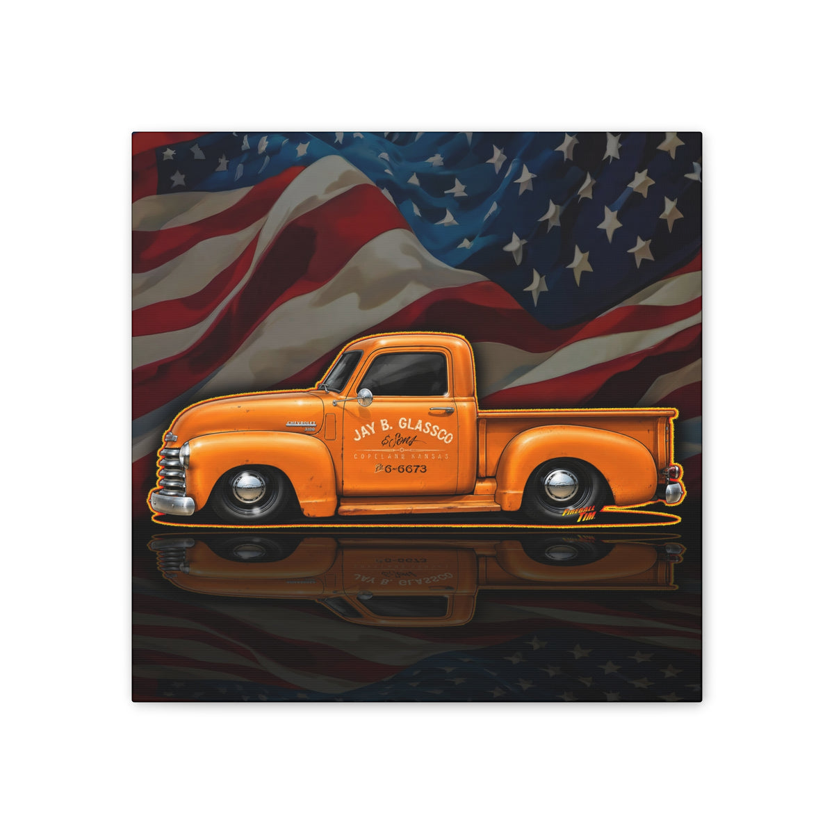 CHEVROLET 1949 C1500 PICKUP TRUCK Collectible Fireball Art Canvas Stretched Print