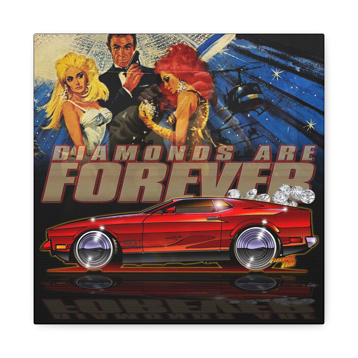 DIAMONDS ARE FOREVER James Bond Mustang Mach 1 Canvas Art Wall Print - 12x12