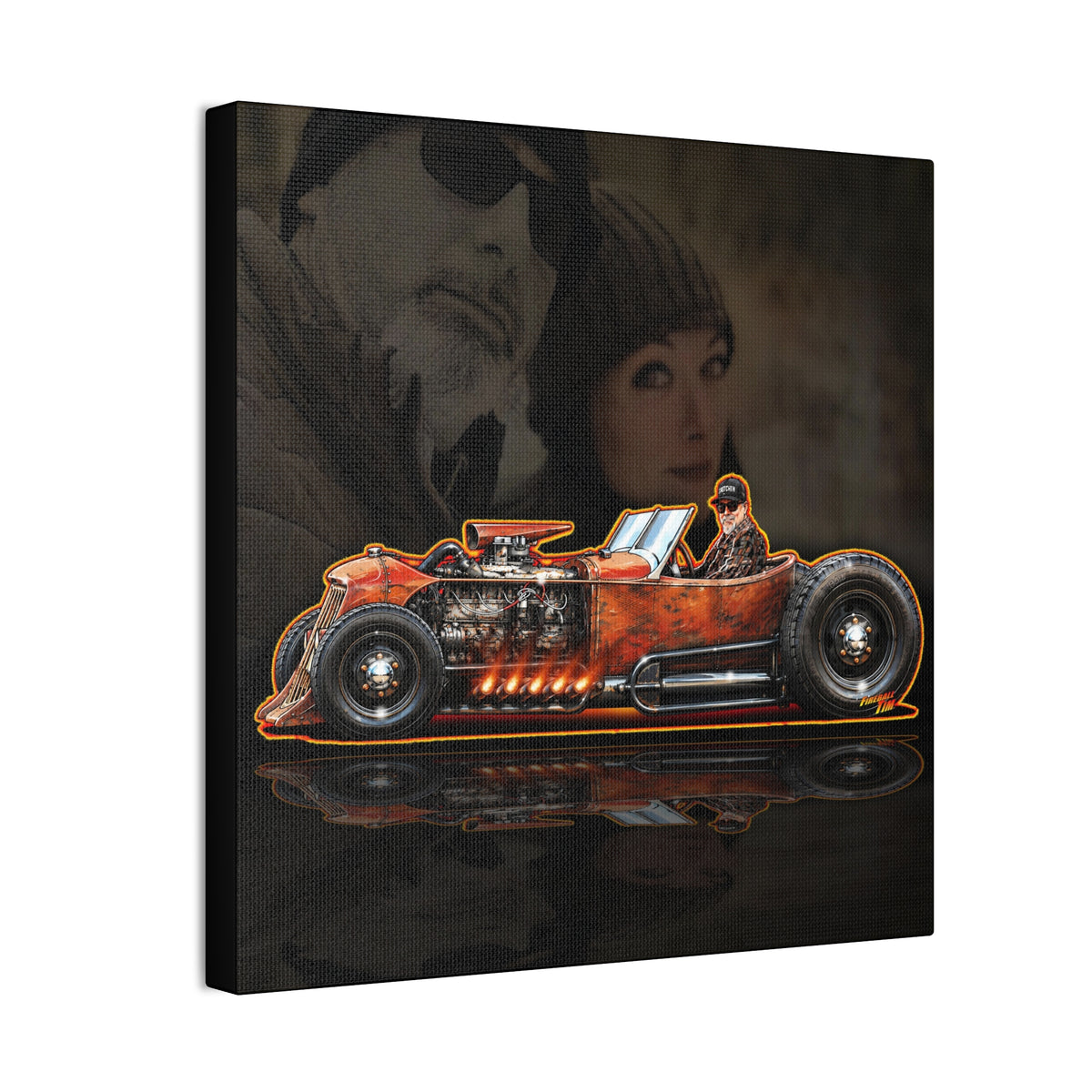 CUSTOM RAT ROD Hot Rod Gretchen Collectible Fireball Art Canvas Stretched Print