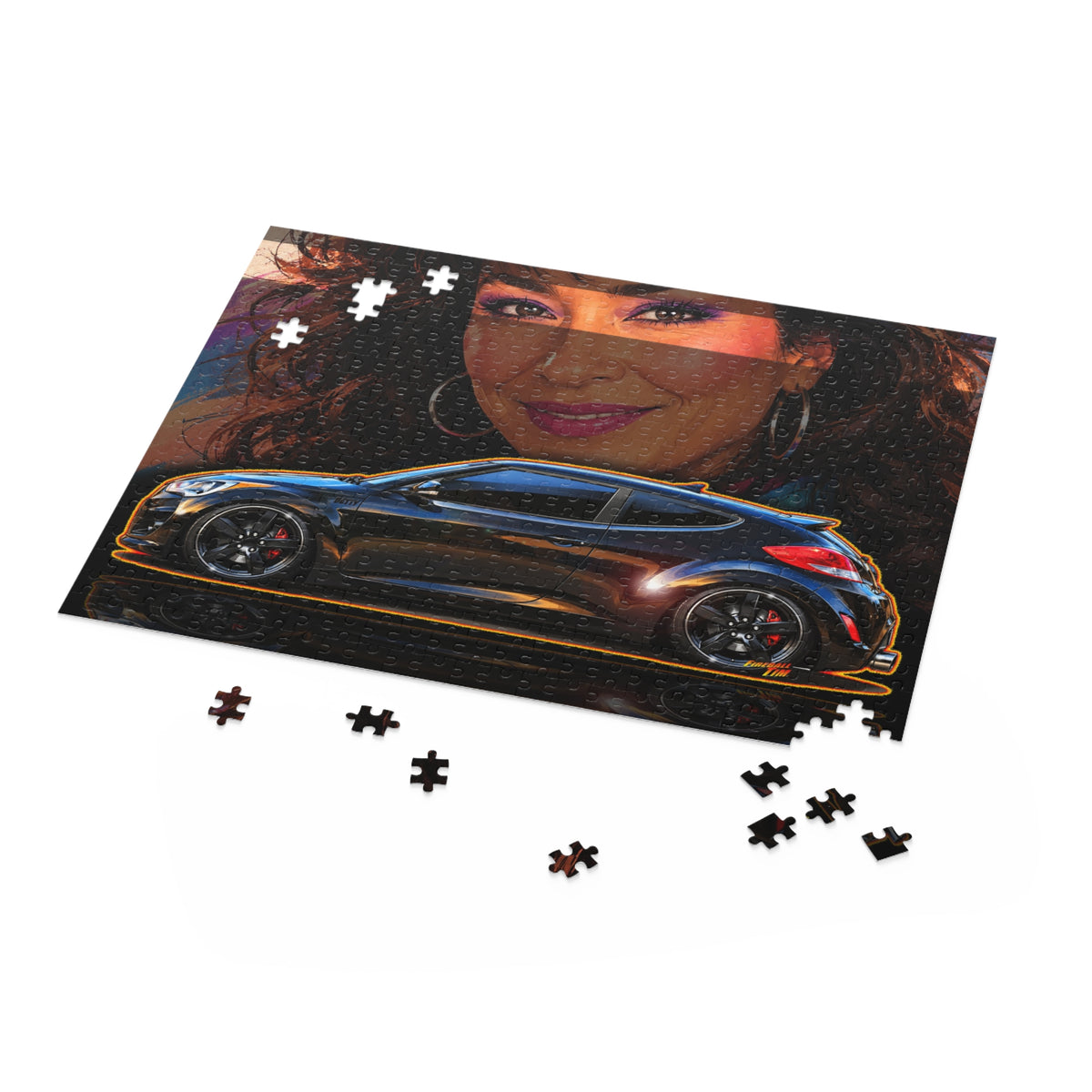 HYUNDAI VELOSTER 2012 Black Betty Collectible Fireball Art Jigsaw Puzzle — Retro Custom Cars (120/252/500‑Piece)