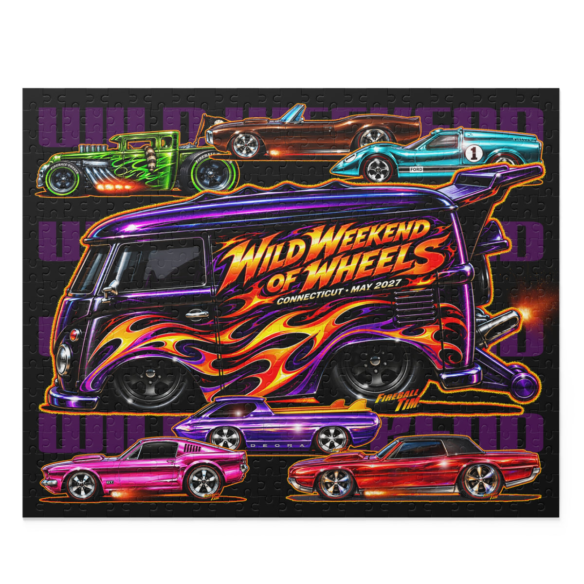 WILD WEEKEND of WHEELS Hot Wheels Jigsaw Puzzle — Retro Hot Rods (120/252/500‑Piece)